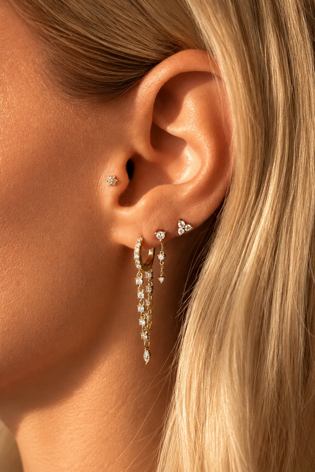 14k Vermeil Aura Statement Huggies with Dangle Chains